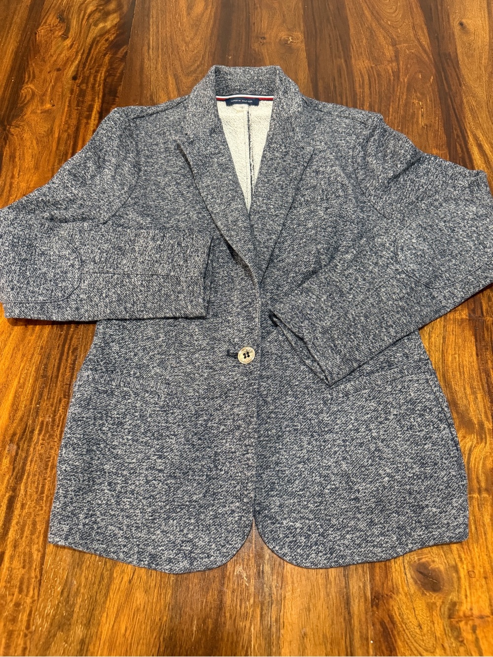 Tommy Hilfiger Women's Knit Blazer 6 Navy Heather Elbow Patch One Button